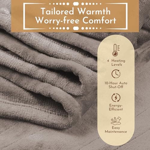 ONDAN Electric Heated Blanket 72"x84" Full Size Flannel Heated Blanket, Cozy & Warm for All Night, 4 Heat Settings & 10 Hours Auto Off, Machine Washable, Linen 8