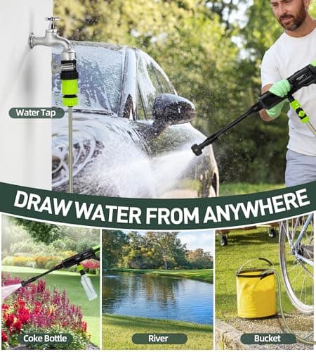 KlrSwp Upgrade 1200PSI Cordless High Pressure Washer Gun for Car, Home Cleaning & Garden Watering, black-orange 5