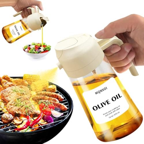 2 in 1 Glass Oil Sprayer & Dispenser,16oz/470ml Olive Cooking, Air Fryer, and Salad, for Kitchen Gadgets and Air Fryer Accessories, w/Stickers (White)