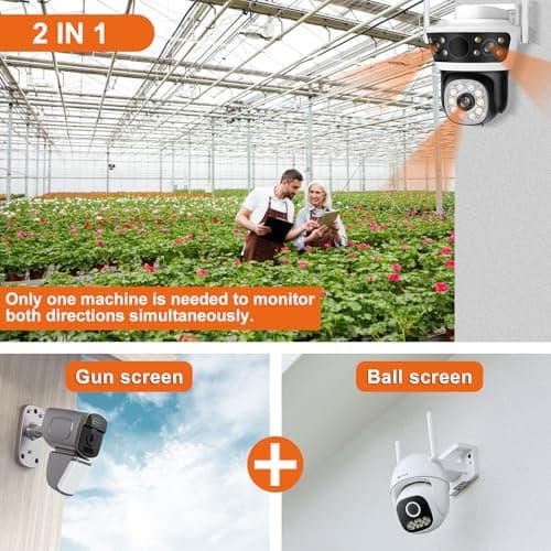 Security Camera Outdoor 2.4G WiFi PTZ Outdoor Camera Dual Lens Home Security Cameras Linkage 360°View 4MP Plug-in Cable Two-Way Talk,AI Detection,Full-Color Night Vision,Auto Tracking,24/7 Recording 7