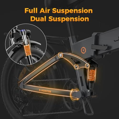 Jasion X-Hunter Electric Bike for Adults,1400W Peak Motor 30MPH Max Speed 48V 13AH Removable Battery,Full Suspension System,20''*4.0 Fat Tire Foldable Ebike 7-Speed Electric Bicycle 5