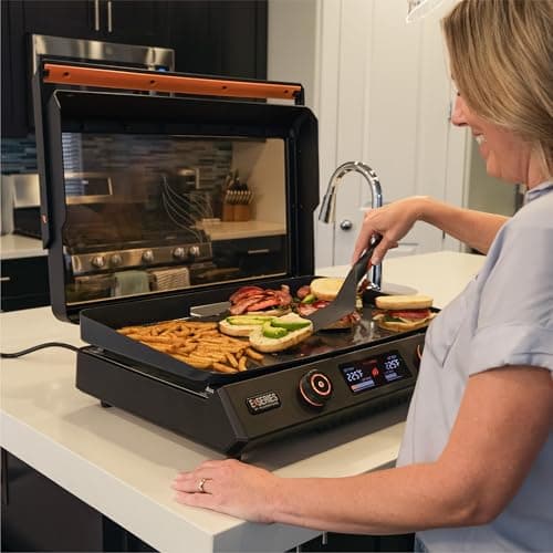 Blackstone 22-Inch Electric Griddle - 1600W Non Stick Ceramic Titanium Coated Stainless Steel Tabletop Griddle with EZ-Touch Control Dial, LCD Display, Patented Rotate & Remove Glass Hood - 8001 5