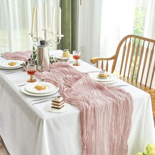IVAPUPU 2 Pcs Cheesecloth Table Runner - 10ft Dusty Pink Easter Decor Boho Gauze Cheese Cloth Table Runners for Baby Shower Decorations Wedding Party Spring Garden Farmhouse 8