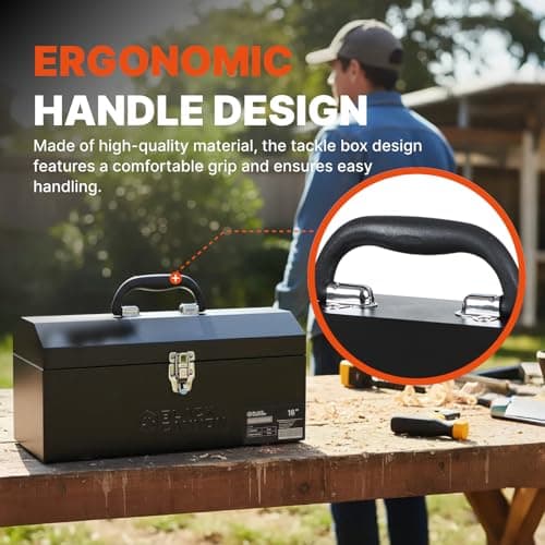 Black Canyon 16 Inch Tool Box, Metal Tool Box, 0.8mm Carbon Steel, Portable&Padlockable, 4 Non-Slip Foot Pads, Ideal for Trailer, Mechanic, DIY-ers, Car Toolbox, Workshops, Garages, Repair Shops 5