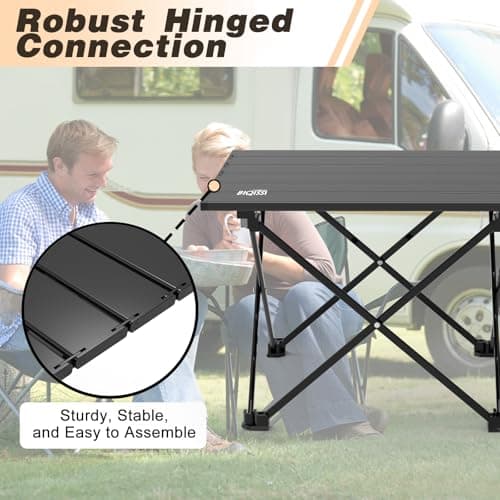 Biqissi Portable Small Camping Table, Compact Camping Side Table with Carrying Bag, Ultralight Aluminum Beach Table Folding for Hiking, Camping, Picnicking, BBQ, Outdoor Cooking (Black Small 16") 5
