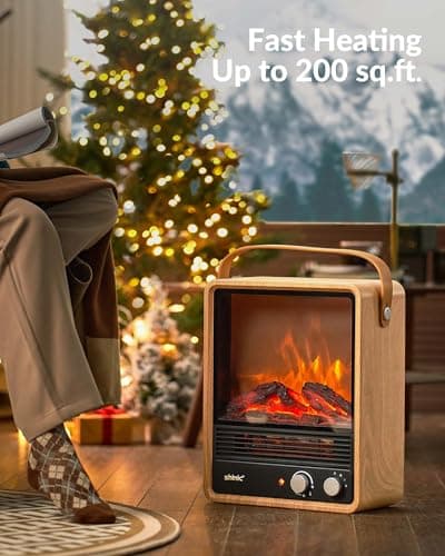 Shinic Electric Fireplace Heaters for Indoor Use,1500W Space Heater with Crackling Sound & 3D Realistic Flame, Safety Protection, Mini Portable Fireplace Heater for Home Christmas Decoration, Walnut 7