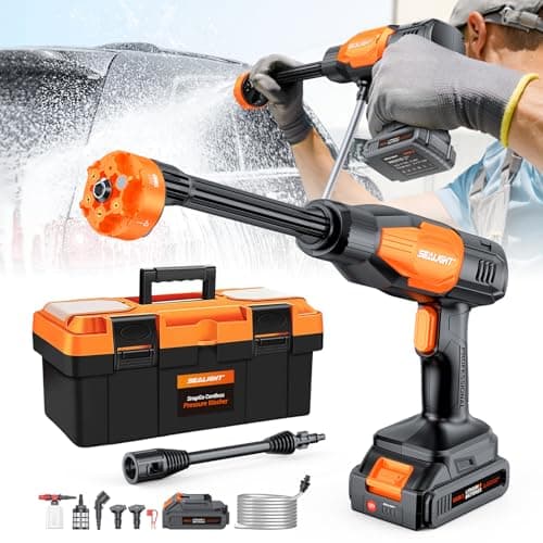 SEALIGHT Cordless Pressure Washer Battery Pressure Washer, 970 PSI Cordless Power Washer with 3.0Ah Battery & 6-in-1 Nozzle & Foam Pot & Carry Box, Portable Power Washer for Home,Yard, Car Wash
