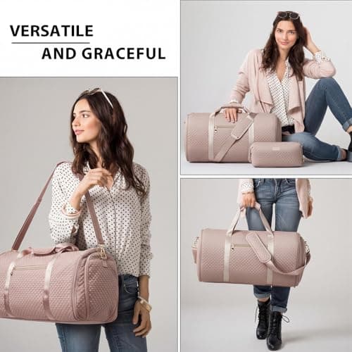 Coolife Garment Bag Carry On Convertible Travel Duffel Bag with Shoe Pouch Weekender Bag for Women Men 2 in 1 Hanging Suit Bag with Shoulder Strap Business Travel Bag (Pink, Standard) 5