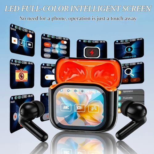 NE20 Earbuds, 2025 New 6.0 Pro NE20 Translation Earbuds Real Time, Wireless Bluetooth 6.0 AI Headphones, LCD Touch Screen,48DB Intelligent Noise Reduction, HD Stereo Sound,IPX6 Water-Resistant (Black) 8