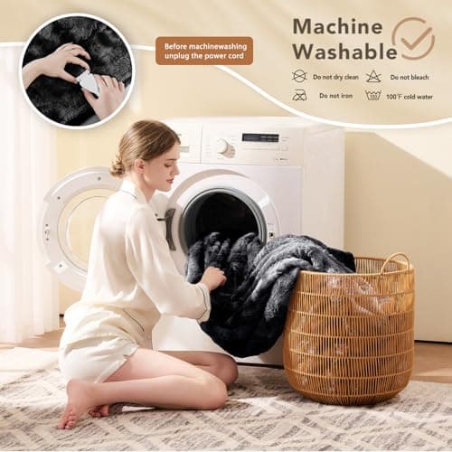 Homemate Heated Blanket Electric Throw - 50"x60" Heating Blanket Throw 1/2/4/6/8 Hours Auto-Off 10 Heat Levels Over-Heat Protection Luxury Faux Fur Sherpa ETL Certification 7