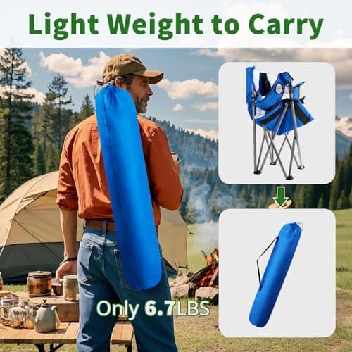 Camabel Folding Camping Chairs Oversized Heavy Duty 400 LBS Sturdy Beach Chair Portable Outdoor Lawn Chairs High Padded Back with Cup Holder Carry Bag for Sporting Hiking Picnics Fishing Concerts Blue 7