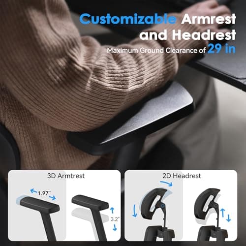 CabeVibe Ergonomic Office Chair for 24H Long Sitting Sciatica and Back Pain Relief，17.8in Max Seat Depth Adjustable 400LB Capacity Big & Tall Home Desk Chair with Armrests Footrest and Headrest 5