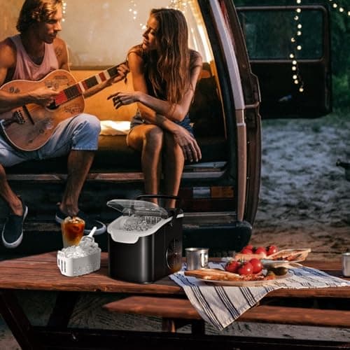 Countertop Ice Maker Machine, 8 Ice Cubes in 6 mins, 26lb/Day Ice with 2 Sizes- Portable Mini, Energy Saving & Basket/Scoop for Home/Party/Travel/Camping/Bar,White 8