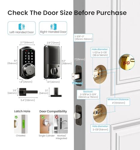 Veise VE06-L Smart Locks with 2 Lever Handle Set, App Control, Keyless Entry Deadbolt for Front Door, Electronic Digital Touchscreen Keypad, Auto Lock, Waterproof, Easy Installation, Matte Black 8