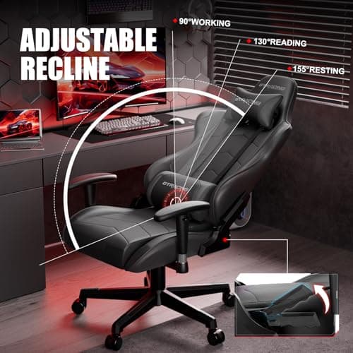 GTRACING Gaming Chair Racing Office Computer Ergonomic Video Game Chair Backrest and Seat Height Adjustable Swivel Recliner with Headrest and Lumbar Pillow Esports Chair (Dark Black) 7