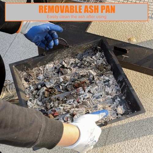 Panovue 45" H×31''W Metal Chiminea Fire Pit with Grill, Wood Burning Fire Pits for Outside,Square Chimineas Fireplace with Mesh Spark Screen Door& Fire Poker for Garden,Yard,BBQ,Bonfire (Black&Gold) 9