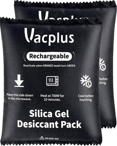 Vacplus 2 Pack 400g Reusable Desiccant Packs for Storage, Large Silica Gel Packets with Indicator Beads, Dehumidifier and Moisture Absorber for Car, Closet, Drawer, 5.8" x 7.1"