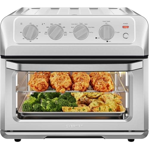 Chefman Air Fryer Toaster Oven XL 20L, Healthy Cooking & User Friendly, Countertop Convection Bake & Broil, 7 Cooking Functions, Auto Shut-Off 60 Min Timer, Nonstick Stainless Steel, Cookbook Included