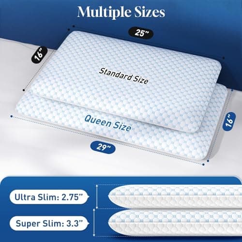 CloudBliss 2.75” Ultra Thin Pillows for Side | Back | Stomach Sleepers, Memory Foam Flat Pillow, Low Profile Sleeper Pillows with Double Sided Comfortable Breathable Pillow Cover, Standard 6