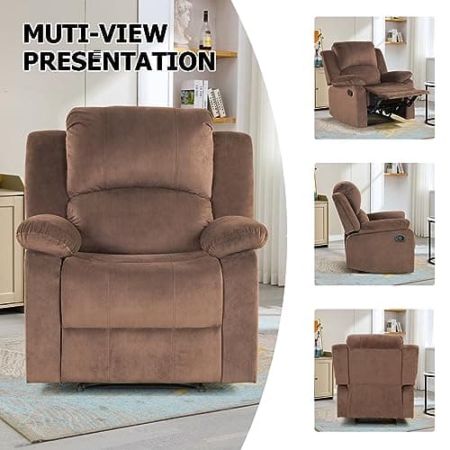 Phoenix Home Fabric Manual Recliner Chair for Adults, Comfy Chairs with Overstuffed Arm and Back, Single Sofa for Living Room, Dark Brown 7