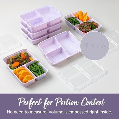 Bentgo Prep - 20-Piece 3-Compartment Reusable Meal Prep Containers with Lids, PFAS & BPA Free Materials, Durable, Microwave, Freezer, & Dishwasher Safe To Go Food Storage (Lilac) 6