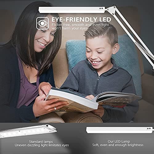 BZBRLZ LED Desk Lamp, Manicure Table Lamp, 16" Lamp Head, Dimmable Eye-Caring Drafting Light with 3 Color Modes, 10 Brightness Levels & Adapter, Memory Function(White) 7