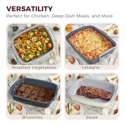 HONGBAKE Nonstick Turkey Roasting Pan with Rack - 18.7×13.6 Inch Extra Large Roaster Pan for 25 lb Chicken, Deep Turkey Tray for Oven, U-Shaped Rack, Wider Handles, Heavy Duty, Non Toxic, Grey 6