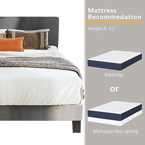 Fluest King Bed Frame with Adjustable Headboard Upholstered Bed Frame Platform Linen Fabric Headboard Wooden Slats Support/No Box Spring Needed/Easy Assembly/Mattress Foundation, Grey 7
