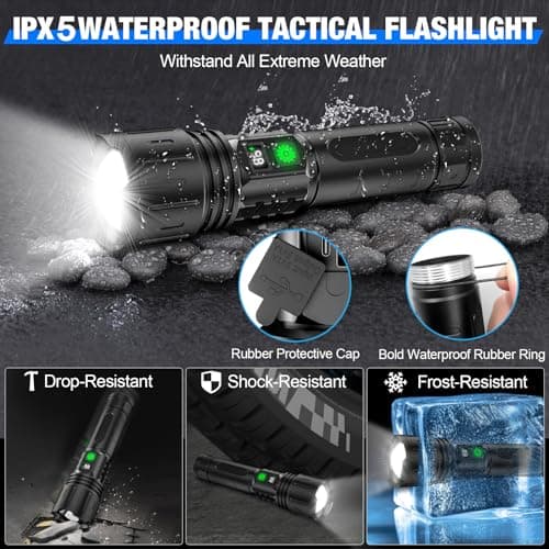 LED Flashlights High Lumens Rechargeable, 100000 Lumens Super Bright Powerful Flashlight, Type-C, 5 Modes, Zoomable, IPX5 Waterproof High Powered Tactical Flash Light for Emergency Camping Hiking 7