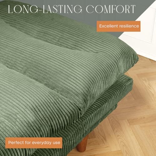 DreamDashio Futon Sofa Bed, 69 inch Futon Couch with Adjustable Backrest, Corduroy Convertible Sleeper Sofa Bed, Folding Sleeper Recliner for Apartment, Living Room, Office, Green 6