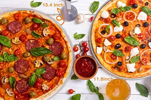 TeamFar Pizza Pan, 10” & 12” & 13.4”, 3 Pcs Pizza Pan Set Stainless Steel Pizza Pan Round Pizza Oven Pans Tray for Baking Serving, Healthy & Rust Free, Heavy Duty & Dishwasher Safe 5