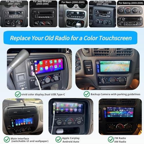 Single Din Car Stereo with Apple Carplay Android Auto,6.9 Inch IPS Touchscreen, 1 Din Car Audio Receivers wtih Bluetooth Handsfree/FM/AM/Dual USB/Type-C/EQ/SWC/GPS Navigation/Backup Camera/Microphone 8