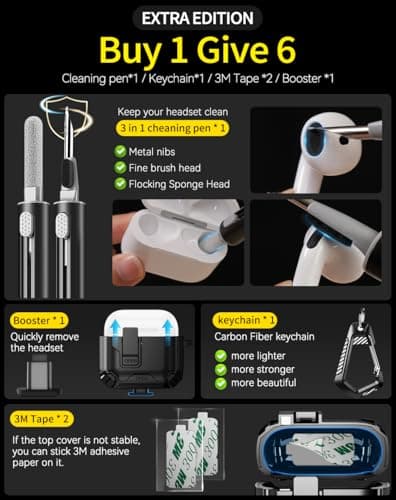 Pohgelan Compatible with AirPods 4 Case,Magnetic Automatic Lock with Phone Stand & Cleaning Kit,Compatible with Magsafe Cover -Black 7