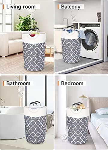 Fabspace Large Laundry Basket Laundry Hamper Bag Washing Bin Clothes Bag Collapsible Tall with Handles Waterproof Travel Bathroom College Essentials Storage for College Dorm, Family (Grey) 82L 7