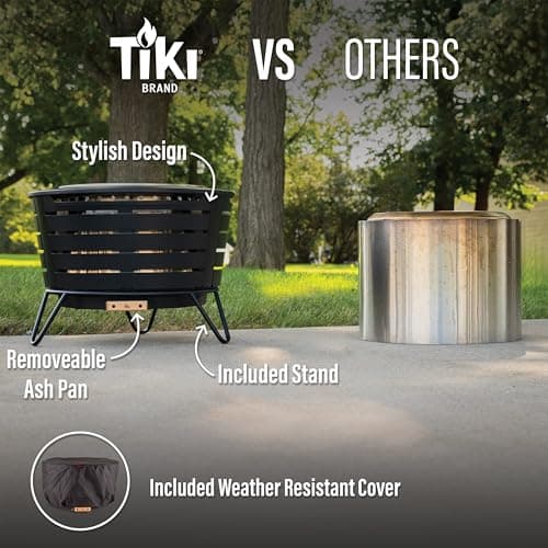 TIKI Patio Smokeless Outdoor Fire Pit, 25-Inch Wood-Burning Bonfire with Removable Ash Pan, Stand, and Weather-Resistant Cover 6
