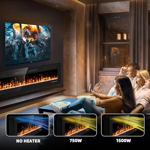 72” Electric Fireplace Recessed and Wall Mounted Fire Places with Remote Control, Touch Screen 7