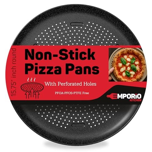 Emporio Kitchen Pizza Baking Pan - 15.75-Inch Round Perforated Carbon Steel Tray with Non-Stick Gray Marble Coating, Airflow Design, Dishwasher & Oven Safe (Up to 450°F), PFOA, PFOS, PTFE-Free, Gray