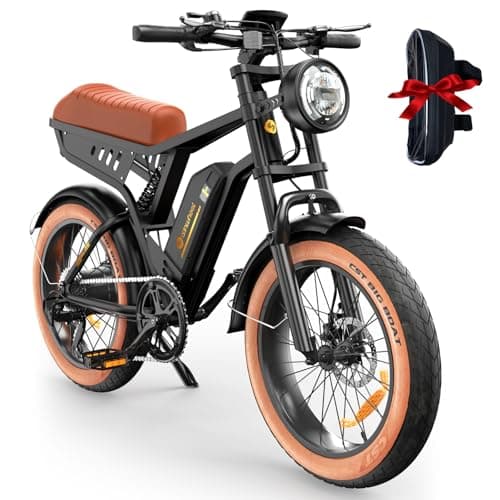 R6 Retro Electric Bike for Adults 1500W Motor, 20MPH, Max 75 Miles Electric Motorcycle, 20" Fat Tire Electric Dirt Bike, Shamano 7-Speed E-Bike Full Suspension, R/L Turn Headlight