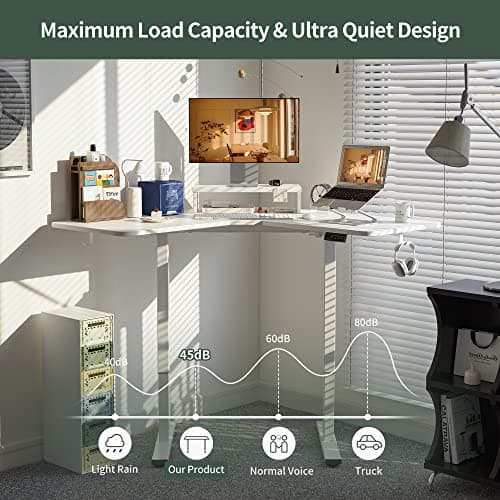 FEZIBO Corner Standing Desk, 48 Inches L Shaped Standing Desk, Electric Stand Up Corner Desk, Home Office Sit Stand Desk with White Top and White Frame 7