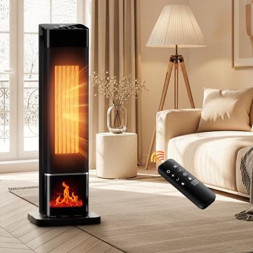 YEW Space Heater for Indoor Use, 1500W Portable Electric Heater with Thermostat, 120° Oscillation, 24H Timer, Remote Control, Ceramic Tower Heater Fan for Large Room, Bedroom, Office, Garage, 25"