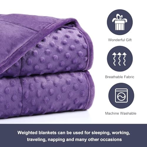 Alomidds Weighted Blanket, Luxury Velvet Weighted Blankets for Adults,Warm Soft and Comfort Minky, Heavy Blanket with Glass Beads (48"x72",12lbs Twin Size - Purple) 5