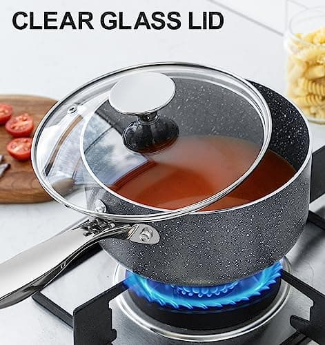 MICHELANGELO Sauce Pan with Lid, Granite Saucepans with Lids, 1Qt & 2Qt & 3Qt Sauce Pan Sets, Nonstick Saucepan Set with Stainless Steel Handle, Oven Safe, Grey 6