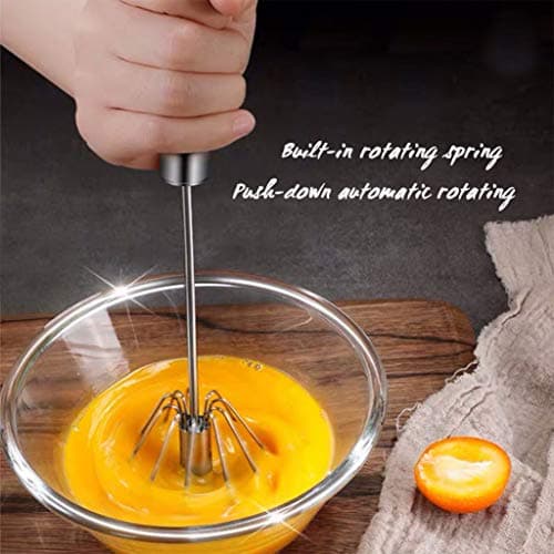Stainless Steel Egg Whisk, Hand Push Rotary Whisk Blender, Versatile Milk Frother, Hand Push Mixer Stirrer for Blending, Whisking, Beating & Stirring (12in) 8