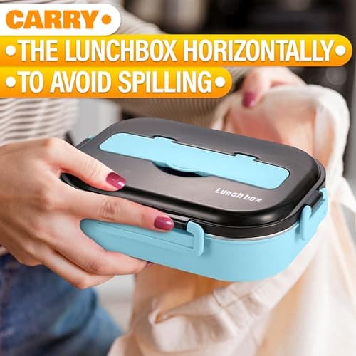 Tiffin Lunch Box – Insulated Lunch Containers with 48.5-Oz Capacity, Stainless Steel & Plastic, 2 Compartments – Insulated Bento Box for Office, Picnic & Daily Meals, Spoon & Chopsticks Included 7