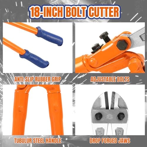 WADFOW Bolt Cutter: Soft Grip Rubber Ergonomic Handle Cutters Cutting Fence, Steel Wire, Chain, Screws, Rivet and Medium Padlock, 18", Medium Size Heavy-Duty 5