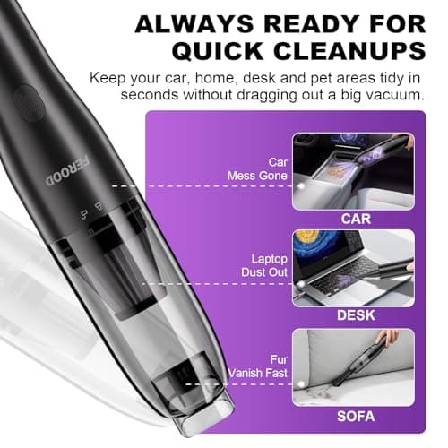 4-in-1 Mini Vacuum Cleaner, Small Hand Held Vacuum Cordless, Strong Suction, Duck Compact Vacuums Ultra-Quiet, 0.85 lb for Car,Desk,Drawer,Home, Air Duster/Inflator/Pump, USB Rechargeable, Seen on TV 8