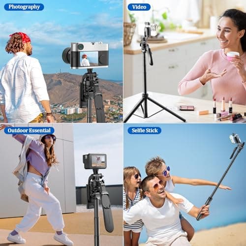 MAPLEPARTY 80" Phone Tripod, Tripod for iPhone & Selfie Stick Tripod Stand with Remote 2 Lights, All-in-1 360° Rotating Portable Travel Phone Tripod Stand for Cell Phone iPhone Android Camera, Black 7