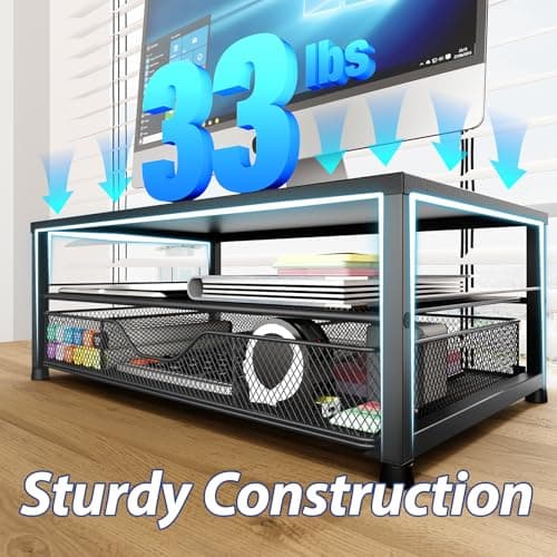 OPNICE Desk Organizer and Accessories, 2-Tier Computer Monitor Stand Riser with Drawer and 2 Pen Holders, Laptop Stand, Office Desk Accessories for Office Supplies, Black 5