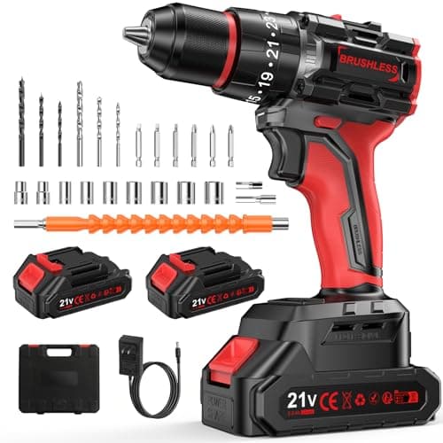 Brushless Cordless Drill Set - Electric Taladro Inalmbrico with 2 * 2Ah Battery and Charger - Hand Battery Drill Machine Driver Driller Atornillador Inalmbrico