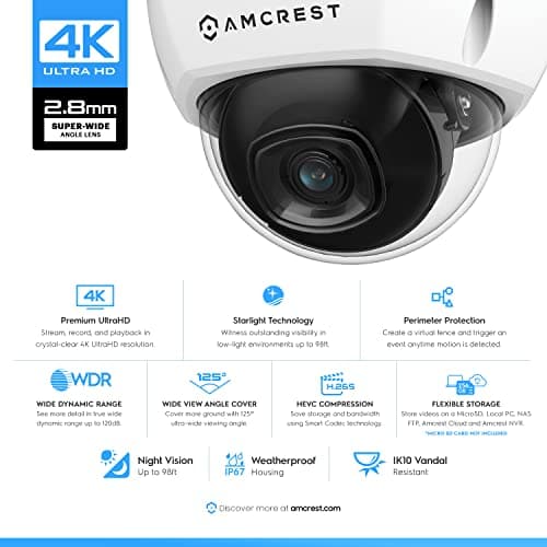 Amcrest 4K 8CH Security Camera System w/ 4K (8MP) NVR, (4) x 8-Megapixel IP67 Weatherproof Metal Dome POE IP Cameras (3840x2160),Pre-Installed 2TB Hard Drive, NV4108E-HS-IP8M-2493EW4-2TB (White) 6
